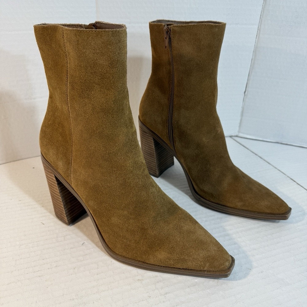 Steve Madden Women's 10 M Sparrow‎ Block Heel Tan Bootie Chestnut Suede Caramel